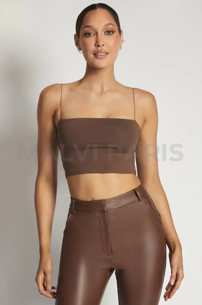 YVES Basic Crop Tank Top - Dark Brown - MALVI PARIS