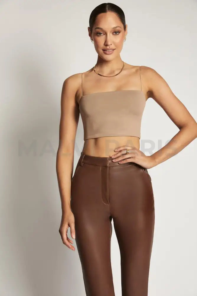 YVES Basic Crop Tank Top - Light Brown - MALVI PARIS