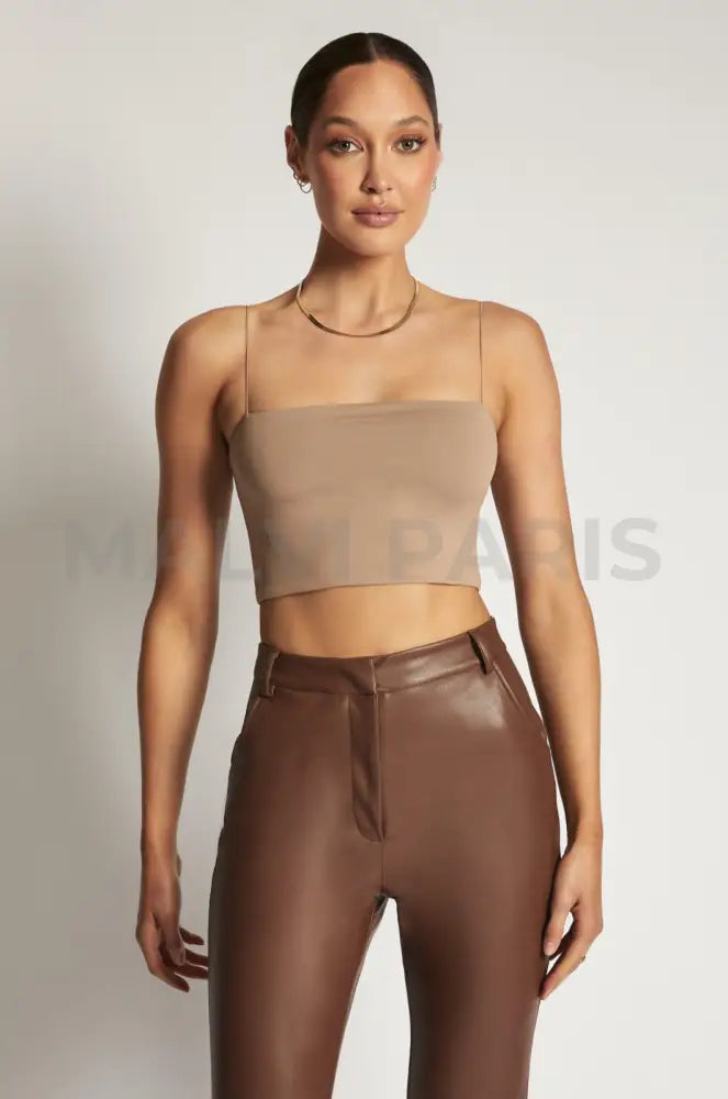 YVES Basic Crop Tank Top - Light Brown - MALVI PARIS