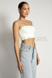 YVES Basic Crop Tank Top - White - MALVI PARIS