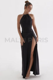 Zanab Black Asymmetric Thigh Slit Maxi Dress - Black Dresses