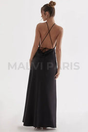 Zanab Black Asymmetric Thigh Slit Maxi Dress - Black Dresses