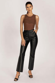 Ivanka Stretch Vegan Leather High Waist Trousers - Black - MALVI PARIS