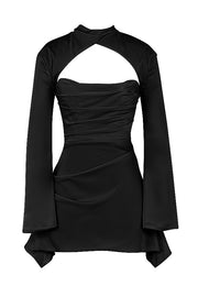 TOIRA BLACK DRAPED CORSET MINI DRESS - Black