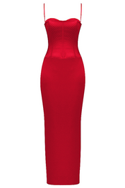 SHANI RED SATIN CORSET MAXI DRESS - Red