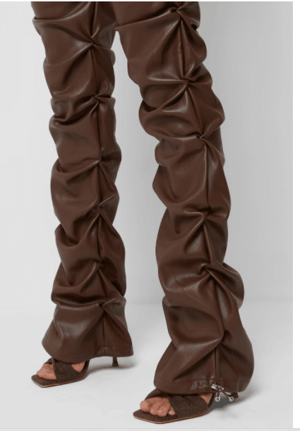 VEGAN LEATHER FLARED PANTS-CHOCOLATE BROWN - MALVI PARIS