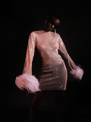 GIVONA  RHINESTONE   EMBELLISHED MINI DRESS - Blush Pink / Beige - MALVI PARIS