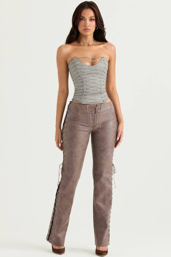 MIRABELLE SMOKE LACE UP CORSET TOP - Grey