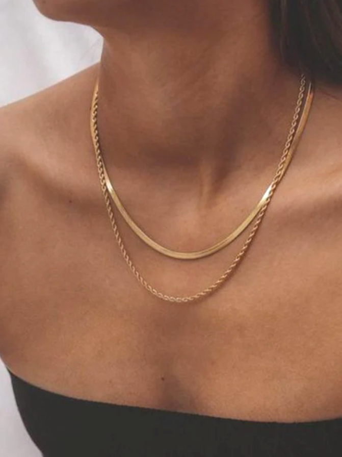 SNAKE DOUBLE CHAIN NECKLACE - Gold