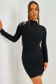 VALERIE Crystal Backless Cutout Mini Dress - Black - MALVI PARIS