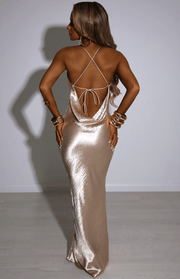 GIO Satin Backless Cut Out Maxi Dress - Gold - MALVI PARIS