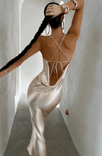 FLORA IVORY SATIN PLEATED CORSET MAXI DRESS - White – MALVI PARIS