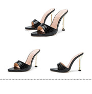 Siara High Heels Slippers Sandals - Black - MALVI PARIS