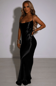 GIO Satin Backless Cut Out Maxi Dress - Black - MALVI PARIS