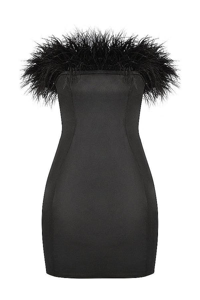 Richilde Black Strapless Feather Mini Dress